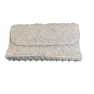 Vintage Ivory Beaded Clutch Evening Bag Handbag